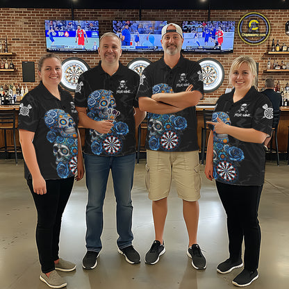 Personalized Blue Sugar Skull Darts Shirt For Men Custom Darts Jersey Team Polo & Quarter Zip TDM6263