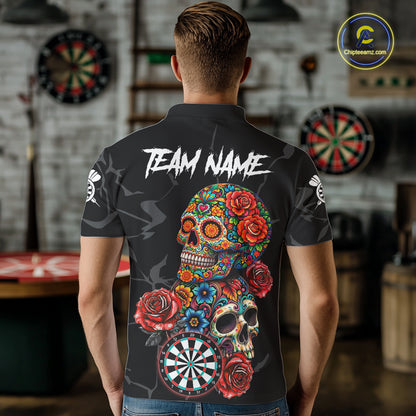 Personalized Colorful Sugar Skull Darts Shirt For Men Custom Darts Jersey Team Polo & Quarter Zip TDM6264