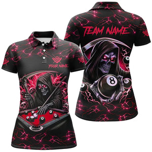 Red Funny Death Skeleton 8 Ball Pool Women Billiard Shirts Custom Name Lightning Billiard Jerseys TDM2159