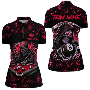 Red Funny Death Skeleton 8 Ball Pool Women Billiard Shirts Custom Name Lightning Billiard Jerseys TDM2159