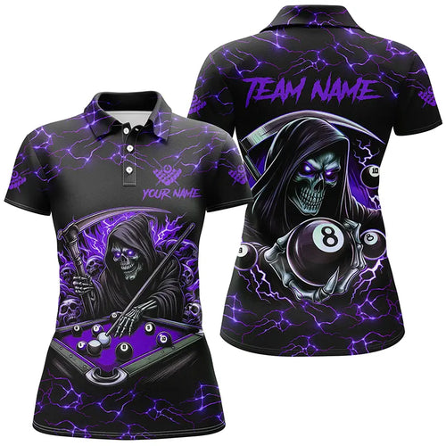 Purple Funny Death Skeleton 8 Ball Pool Women Billiard Shirts Custom Name Lightning Billiard Jerseys TDM2160