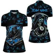 Load image into Gallery viewer, Blue Funny Grim Reaper 8 Ball Pool Women Billiard Shirts Custom Name Lightning Billiard Jerseys TDM2161