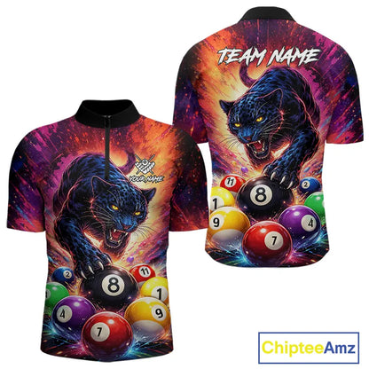 Colorful Billiard Balls Panther 8 Ball Pool Shirt For Men Custom Billiard Jersey Polo & 1/4 Zip TDM5669
