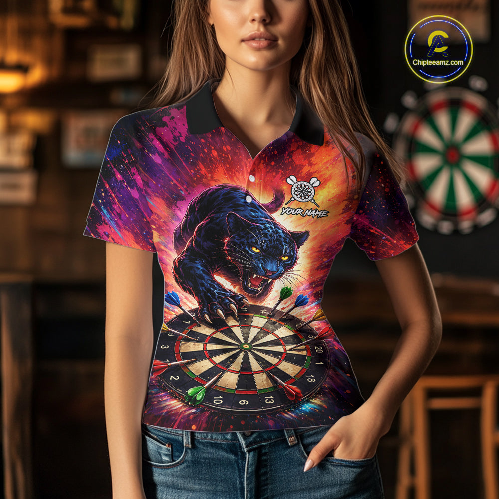 Personalized Colorful Panther Darts Shirt For Women Custom Darts Team Jersey Polo & Quarter Zip TDM5670