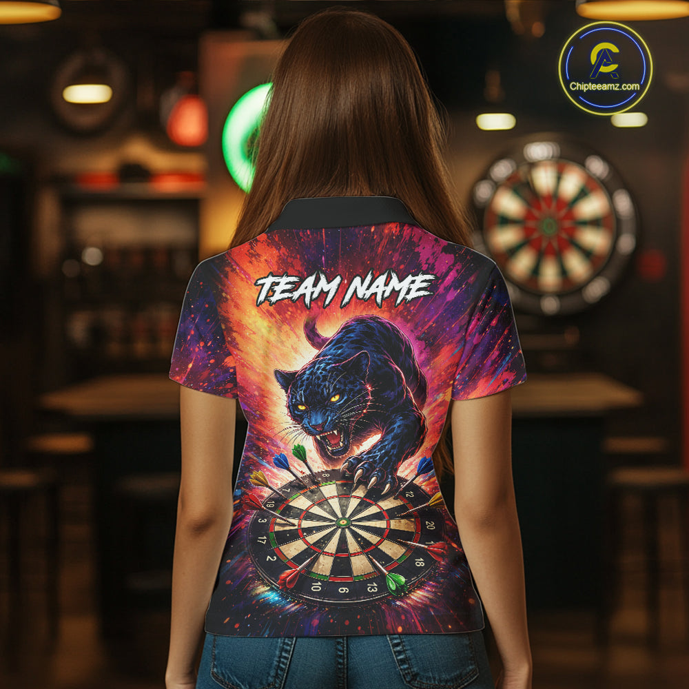 Personalized Colorful Panther Darts Shirt For Women Custom Darts Team Jersey Polo & Quarter Zip TDM5670