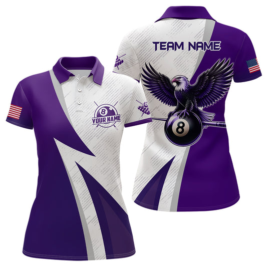 Personalized Purple Billiards Pool Women Polo Shirts, 8 Ball Pool Eagle Billiard Jerseys For Team TDM1069