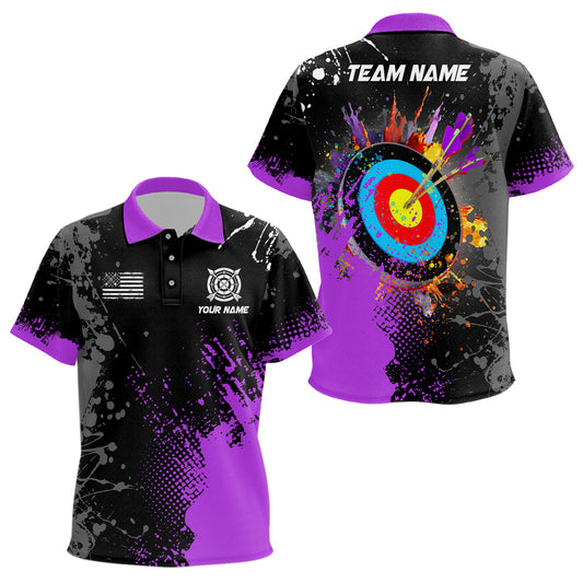 Personalized Paint Purple 3D Target Archery Polo Shirts For Kid Custom Name Archery Jerseys Attire TDM1190