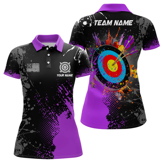 Personalized Paint Purple 3D Target Archery Polo Shirts For Women Custom Name Archery Jerseys Attire  TDM1190