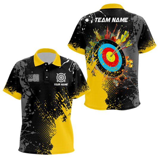 Personalized Paint Yellow 3D Target Archery Polo Shirts For Kid Custom Name Archery Jerseys Attire TDM1191