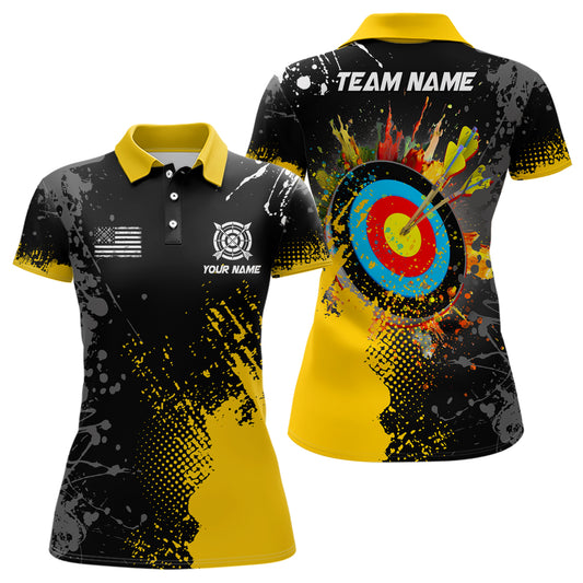 Personalized Paint Yellow 3D Target Archery Polo Shirts For Women Custom Name Archery Jerseys Attire TDM1191