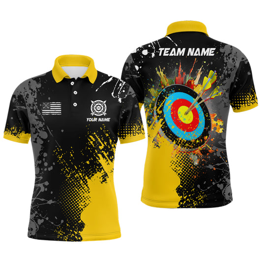 Personalized Paint Yellow 3D Target Archery Polo Shirts For Men Custom Name Archery Jerseys Attire TDM1191