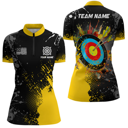 Personalized Paint Yellow 3D Target Archery Women Quarter-Zip Shirts, Archery Jerseys Attires TDM1191