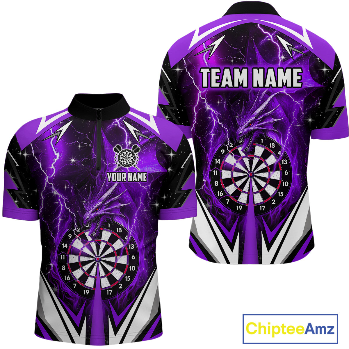 Purple Darts Jerseys Custom Thunder Lightning Dragon Dart Shirt Team Polo & Quarter Zip For Men TDM4316