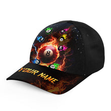 Load image into Gallery viewer, Personalized Colorful 8 Ball Fire 3D Printed Billiard Baseball Cap, Top Hat Billiard For Pool Player TDM2165