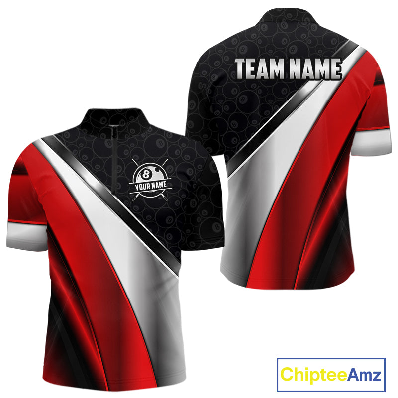 Custom Black, Red And Silver 8 Ball Pool Billiard Jersey For Men, Billiard Tournament Team Shirts TDM7163
