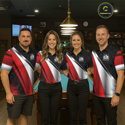 Custom Black, Red And Silver 8 Ball Pool Billiard Jersey For Men, Billiard Tournament Team Shirts TDM7163