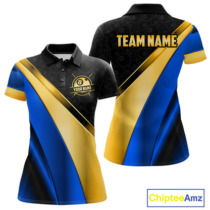 Personalized Blue And Gold 8 Ball Pool Billiard Jersey For Women, Billiard Tournament Team Shirts TDM7164