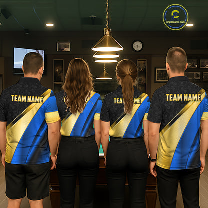 Personalized Blue And Gold 8 Ball Pool Billiard Jersey For Men, Billiard Tournament Team Shirts TDM7164