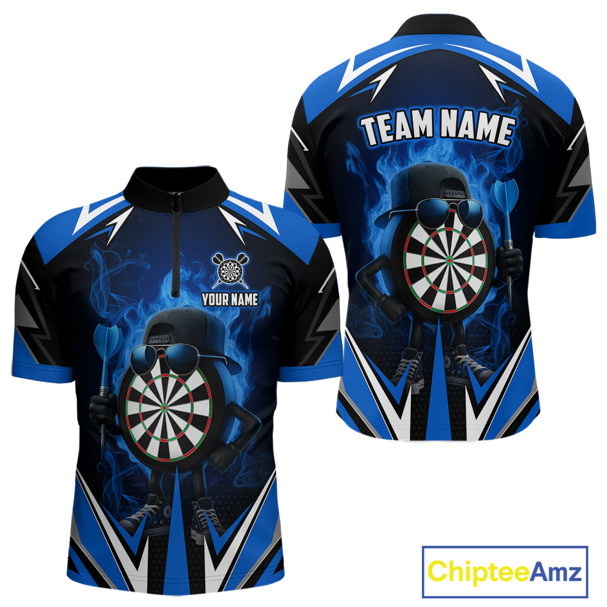 Funny Dartboard Blue Flaming Darts Shirt For Men Custom Darts Jersey Team Polo & Quarter Zip TDM5386
