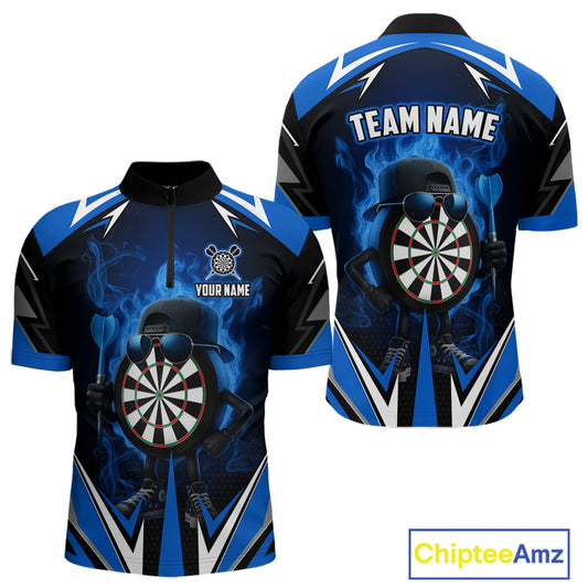 Funny Dartboard Blue Flaming Darts Shirt For Men Custom Darts Jersey Team Polo & Quarter Zip TDM5386