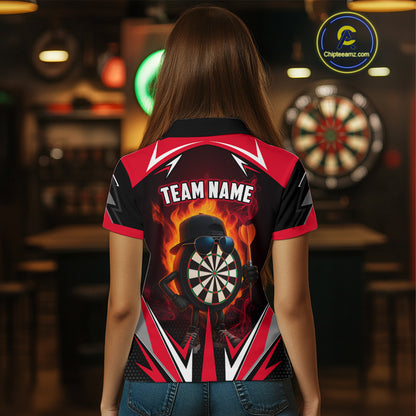 Funny Dartboard Red Flaming Darts Shirt For Women Custom Darts League Jersey Team Polo & Quarter Zip TDM5387