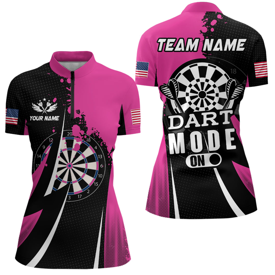 Pink Dart Mode On Women Darts Quarter-Zip Shirts Custom Unique Mother's Day Darts Gifts TDM1401