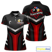 Load image into Gallery viewer, Personalized Billiard 8 Ball &amp; 9 Ball Pool Polo, 1/4 Zip For Women Custom Team Billiard Jerseys |Red TDM4152