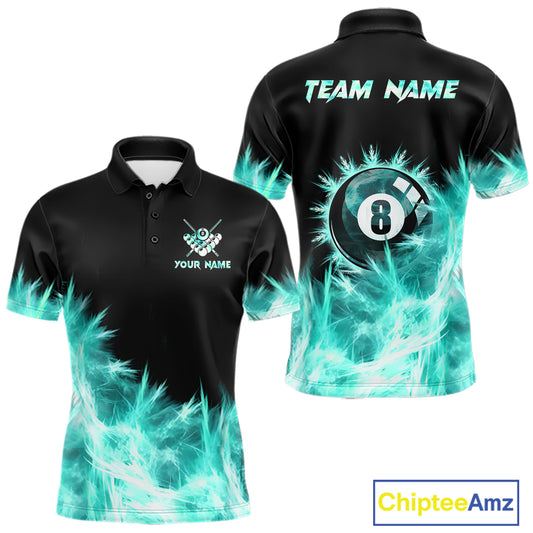 Turquoise Icy Light 8 Ball Pool Billiard Polo & 1/4 Zip For Men Custom Billiard Team Jerseys  TDM5689