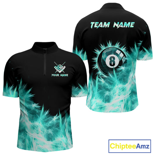 Turquoise Icy Light 8 Ball Pool Billiard Polo & 1/4 Zip For Men Custom Billiard Team Jerseys  TDM5689