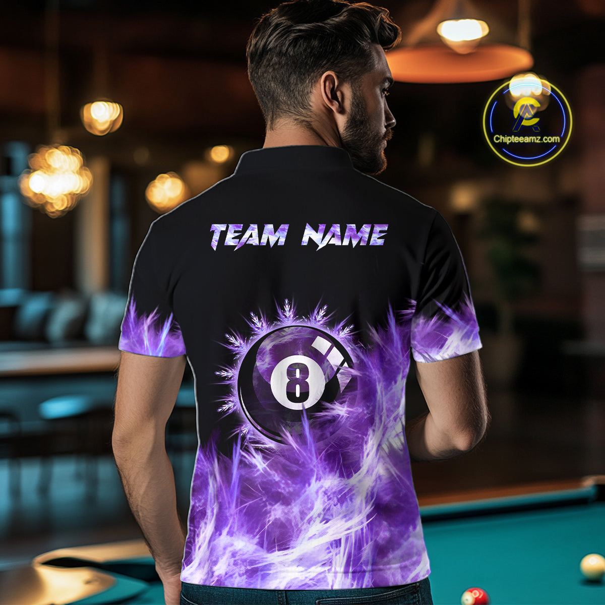 Purple Icy Light 8 Ball Pool Billiard Polo & Quarter Zip For Men Custom Billiard Team Jerseys TDM5690