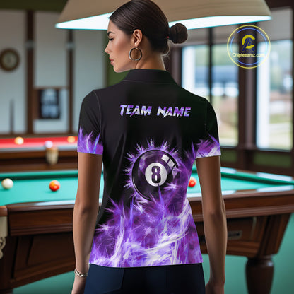 Purple Icy Light 8 Ball Pool Billiard Polo & Quarter Zip For Women Custom Billiard Team Jerseys TDM5690