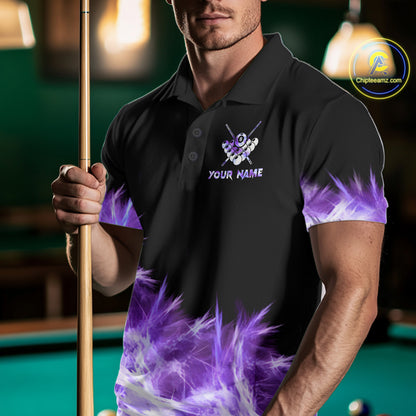 Purple Icy Light 8 Ball Pool Billiard Polo & Quarter Zip For Men Custom Billiard Team Jerseys TDM5690