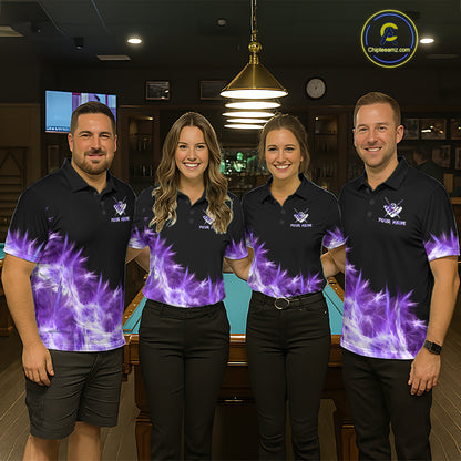 Purple Icy Light 8 Ball Pool Billiard Polo & Quarter Zip For Men Custom Billiard Team Jerseys TDM5690
