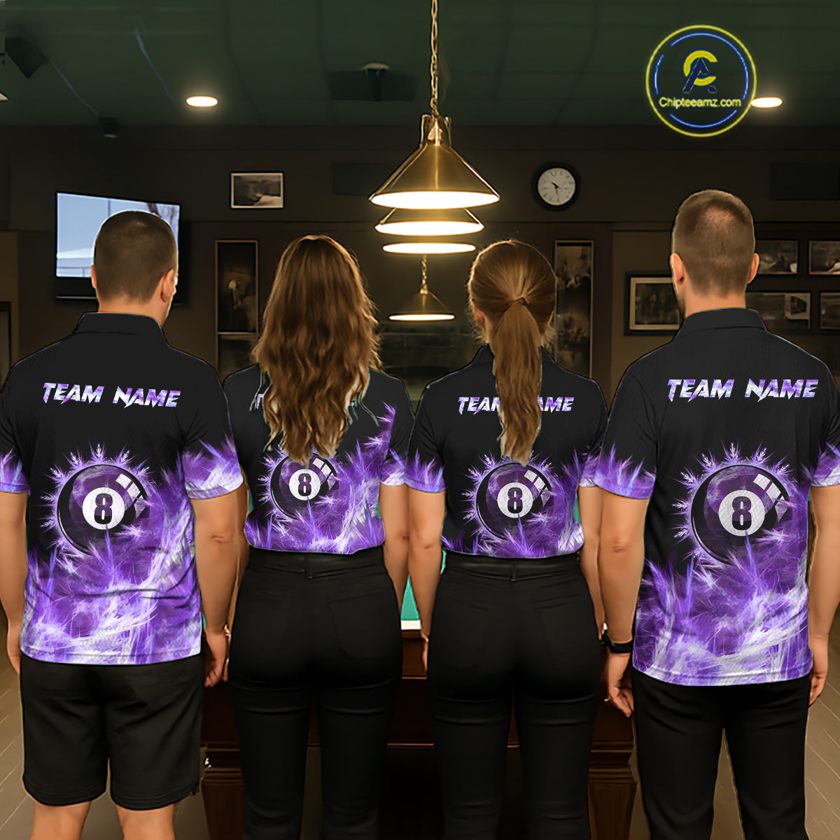 Purple Icy Light 8 Ball Pool Billiard Polo & Quarter Zip For Men Custom Billiard Team Jerseys TDM5690
