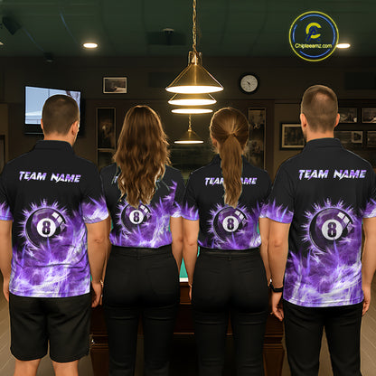 Purple Icy Light 8 Ball Pool Billiard Polo & Quarter Zip For Men Custom Billiard Team Jerseys TDM5690