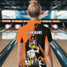 Load image into Gallery viewer, Custom Black And Orange Funny Duck Bowling Shirts For Women, Bowling Team Jersey Polo &amp; 1/4 Zip TDM6294