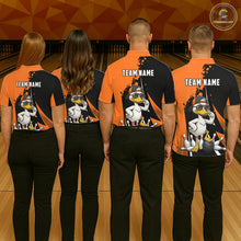 Load image into Gallery viewer, Custom Black And Orange Funny Duck Bowling Shirts For Women, Bowling Team Jersey Polo &amp; 1/4 Zip TDM6294