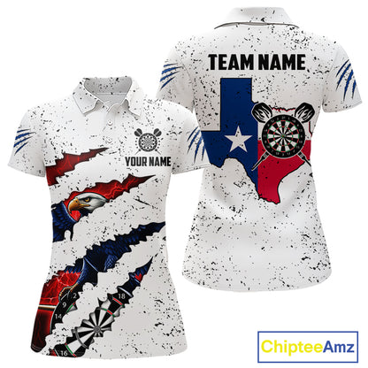 Customized Eagle Texas Flag White Grunge Darts Shirts For Women, Patriotic Darts Team Jersey TDM7178