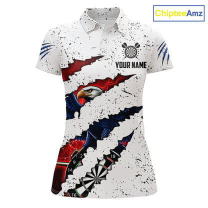 Customized Eagle Texas Flag White Grunge Darts Shirts For Women, Patriotic Darts Team Jersey TDM7178