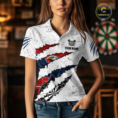 Customized Eagle Texas Flag White Grunge Darts Shirts For Women, Patriotic Darts Team Jersey TDM7178