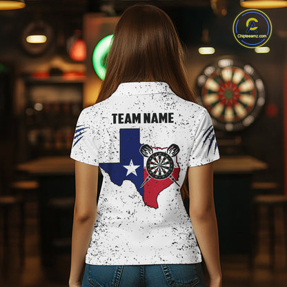 Customized Eagle Texas Flag White Grunge Darts Shirts For Women, Patriotic Darts Team Jersey TDM7178