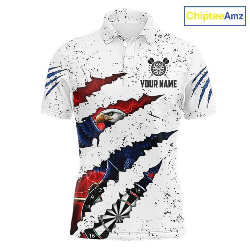 Customized Eagle Texas Flag White Grunge Darts Shirts For Men, Patriotic Darts Team Jersey TDM7178