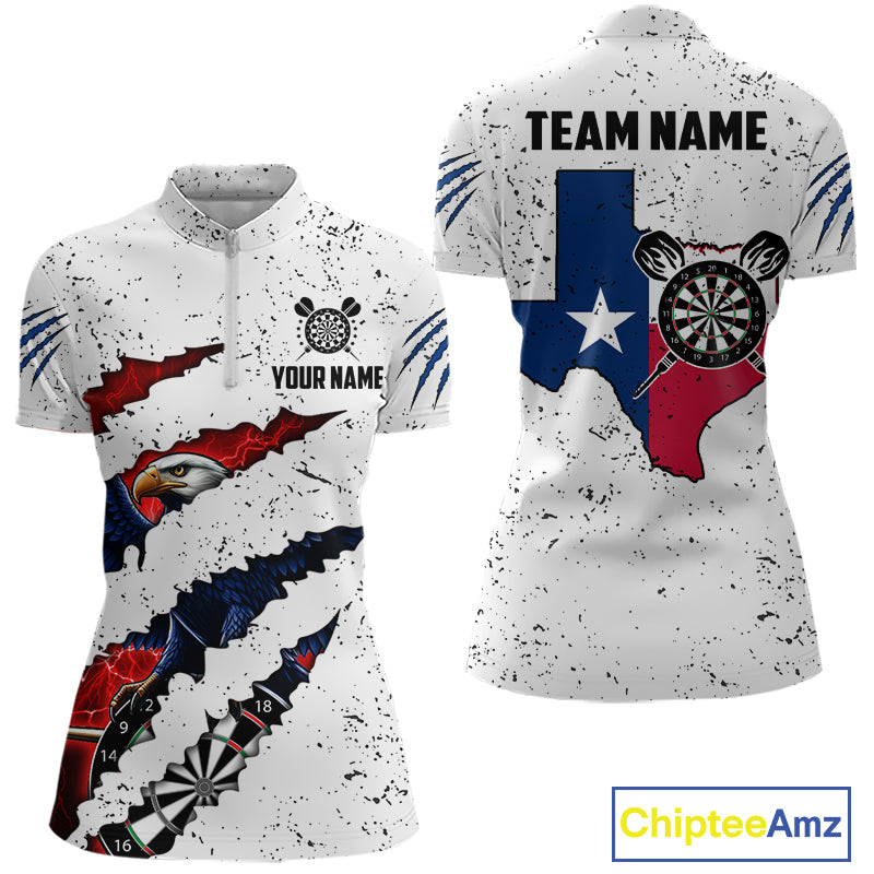 Customized Eagle Texas Flag White Grunge Darts Shirts For Women, Patriotic Darts Team Jersey TDM7178