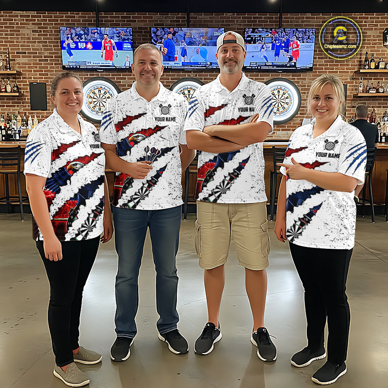 Customized Eagle Texas Flag White Grunge Darts Shirts For Women, Patriotic Darts Team Jersey TDM7178