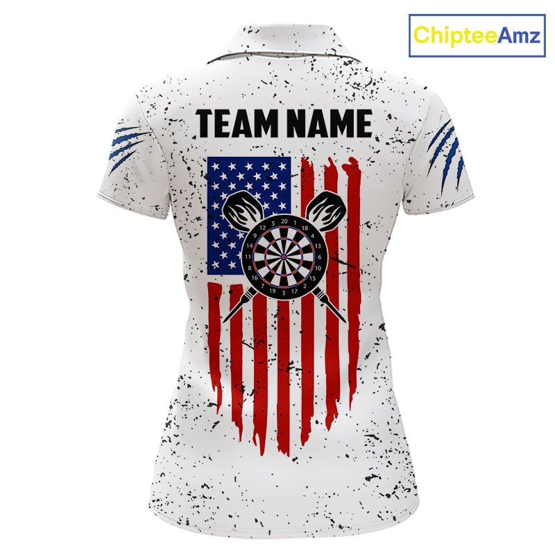 Customized Eagle American Flag White Grunge Darts Shirts For Women, Patriotic Darts Team Jersey TDM7179
