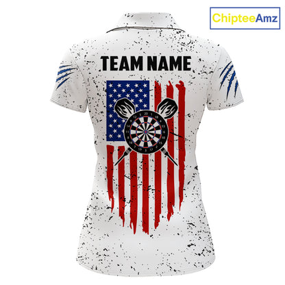 Customized Eagle American Flag White Grunge Darts Shirts For Women, Patriotic Darts Team Jersey TDM7179