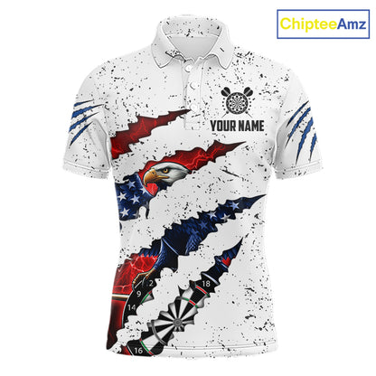 Customized Eagle American Flag White Grunge Darts Shirts For Men, Patriotic Darts Team Jersey TDM7179