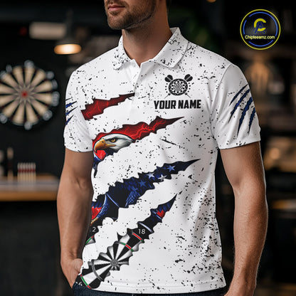 Customized Eagle American Flag White Grunge Darts Shirts For Men, Patriotic Darts Team Jersey TDM7179