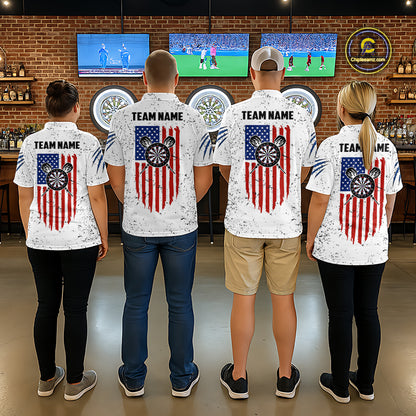 Customized Eagle American Flag White Grunge Darts Shirts For Men, Patriotic Darts Team Jersey TDM7179
