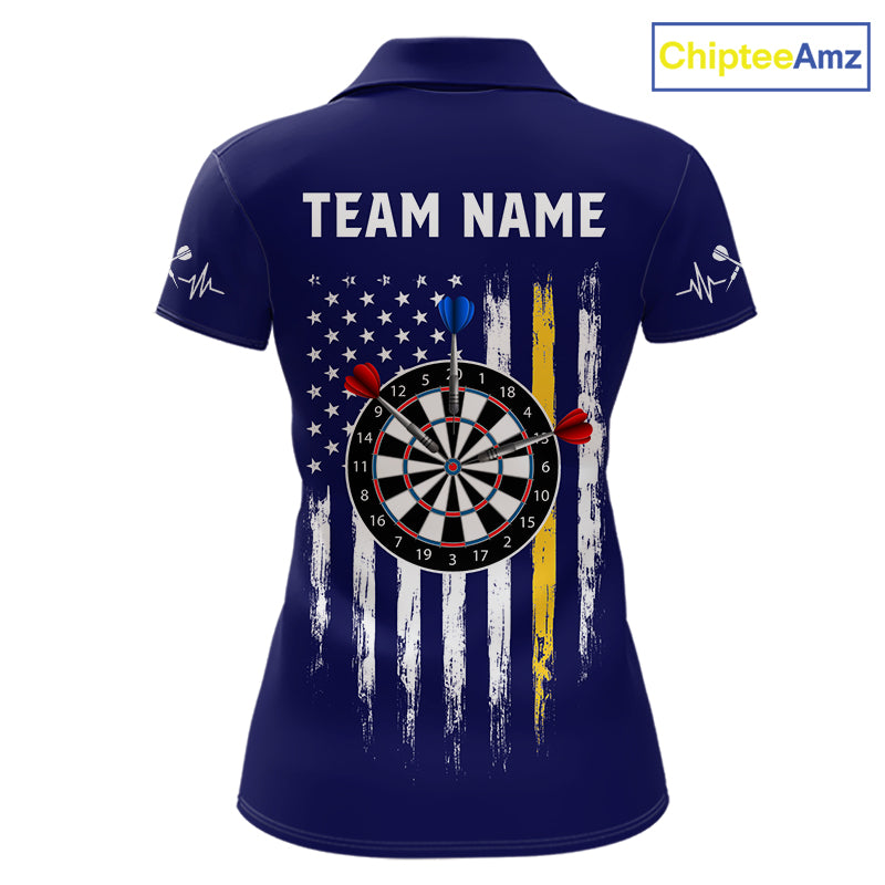 Customized Navy Blue American Flag Darts Shirt For Women, Patriotic Darts League Team Jersey TDM7180